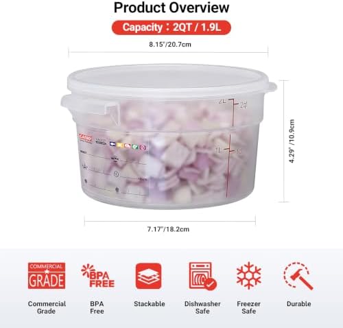 2 Pack 2QT Commercial Round Food Storage Containers with Lids - Image 2