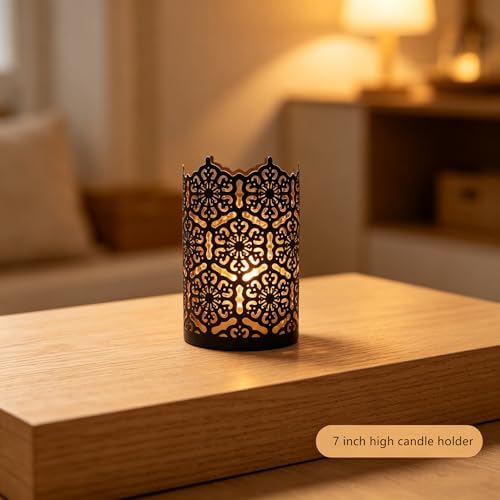 Hosley 7 Inch High Cut Bronze LED Votive Tealight Holder Lantern Intricate Floral Design for Timeless Elegance and Cozy Illumination in Stylish Home D cor Elevate Your Ambiance - Image 5