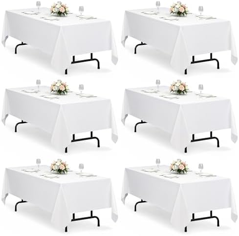 Decorelia White Table Cloths for 8 Ft Rectangle Tables-6 Pack, Faux Linen Washable Polyester Rustic Fabric Faux Linen Table Cloth Cover for Wedding,Outdoor,Events, Party,Banquet, Dining, 60x120 Inch by Decorelia