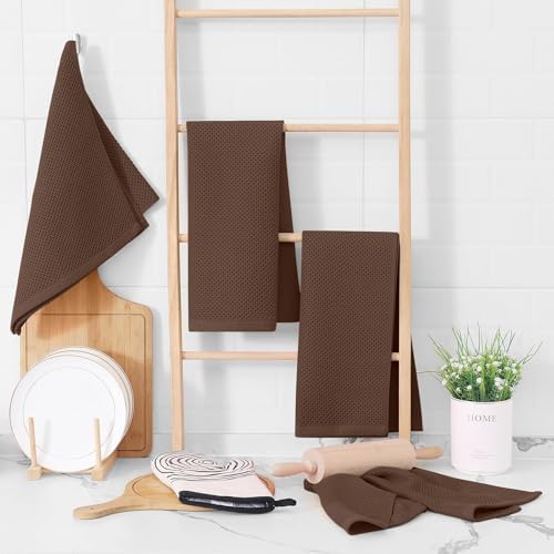 Homaxy 100% Cotton Waffle Weave Kitchen Dish Towels 24-Pack, Coffee - Image 6