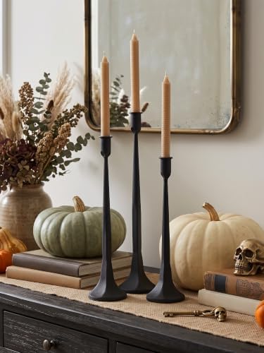 Denique Iron Taper Candle Holder Set of 3, Black Candlestick Holders Decorative Candle Stand, Tapered Candle Holders Tall Set for Wedding, Dining Table, Home Decoration (Black) - Image 3