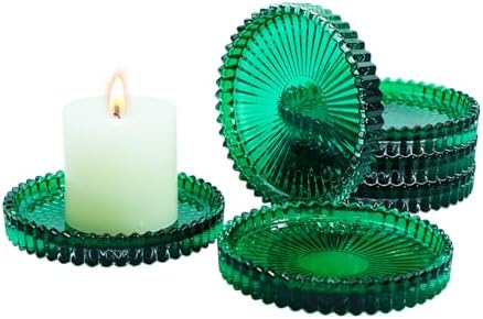 Glass Candle Tray 6 Pack Round Candle Holder Plates Candleholders,Green by Unknown