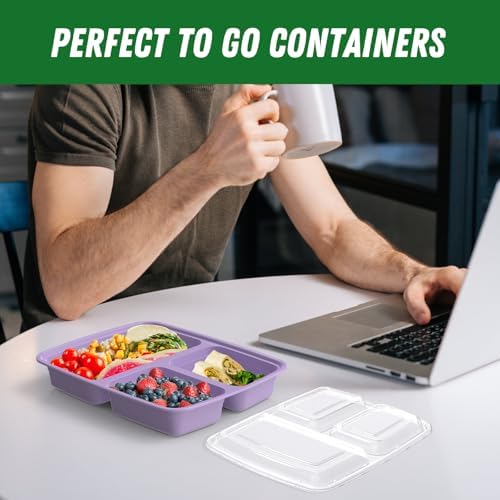 Dealusy 50 Pack 32 oz Meal Prep Containers with Lids 3-Compartment, Lilac - Image 7