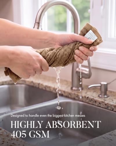 Bumble Dish Cloths (6-Pack), 100% Cotton Kitchen Towels, 12"x12" - Tan - Image 5