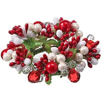 Crystal and Pearlized Berry Faceted Red, White and Cream Berry Christmas Candle Ring, 4 Inches, Glass Coated Artificial Berries for Taper Candlestick Candle or Votive Candleholder by Regency+International