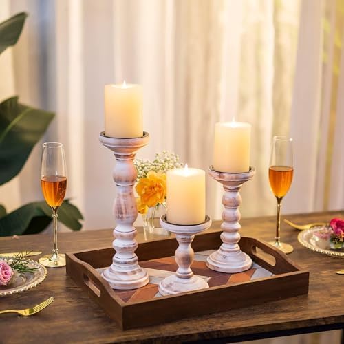 Wood Pillar Candle Holder: Rustic Distressed White Candle Stand - Image 6