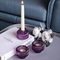 Woho Purple Candlestick Holders Set of 4 for Halloween Decorations, Ribbed Glass Taper Candle Holders for Thanksgiving/Christmas, Vintage Candle Sticks Holder Decor for Fall Wedding Table Centerpiece by Woho