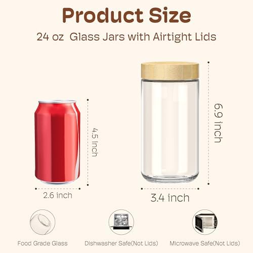 24 oz Glass Overnight Oats Containers, Mason Jars with Bamboo Lids, 4 Pack - Image 2
