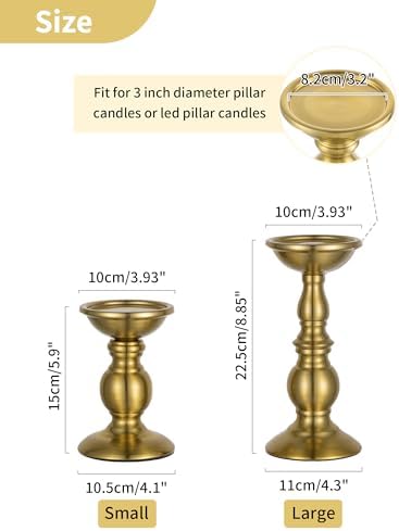 NUPTIO Pillar Candle Holder Brass: Gold Tall Candles Stand for 3" Pillars - Image 6