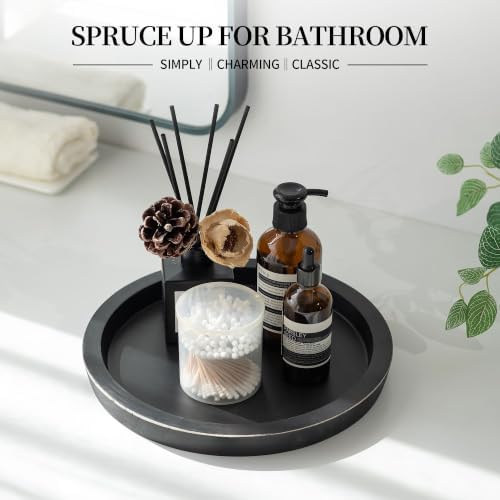 Hanobe Round Wood Candle Holder Tray, Black Coffee Table Centerpiece Decor - Image 4