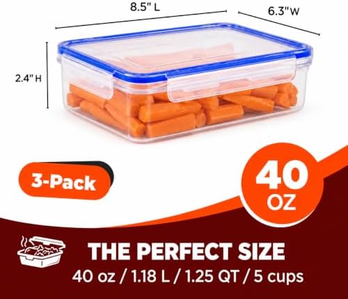 Tribello Food Storage Container with Lid Airtight Lid (40 Oz - 3 Pack) - Image 3