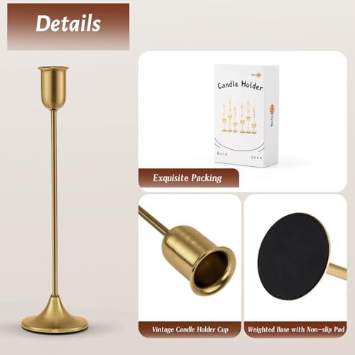 Brass Gold Candlestick Holders Set of 6, Metal Taper Candle Stick Holder - Image 2