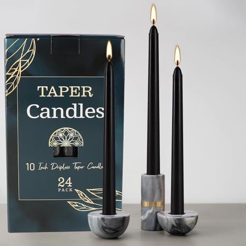 YOROXRG 24 Pack Black Taper Candles, 7-8 Hours Burn Time, Unscented, Smokeless and Dripless, 0.75 x 10 Inch Dinner Candle Set for Halloween, Household, Wedding, Party and Home Décor Candlesticks - Image 2