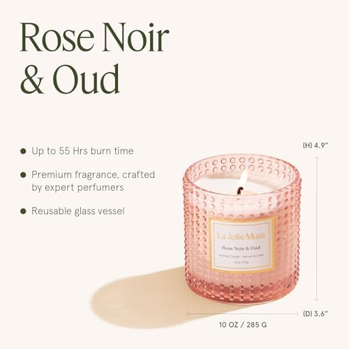 LA JOLIE MUSE Rose Noir & Oud Scented Candles for Home, Natural Soy 55 Hrs - Image 6