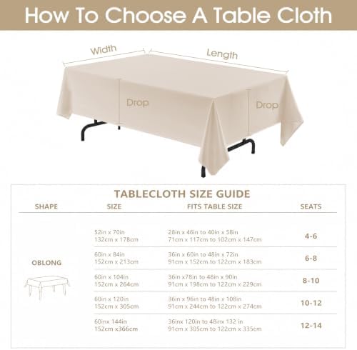 Veblandy 2 Pack Rectangle Tablecloth, 60x120 inch, Water Resistant Wrinkle Free Linen Textured Table Cloth Washable, Decorative Fabric Table Cover for Dining, Party and Camping, Beige - Image 6