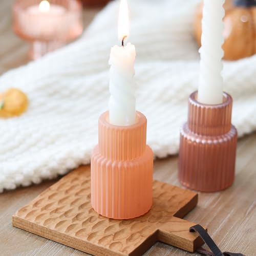 Pink Candlestick Holders 12PCS Ribbed Glass Taper Candle Holders Set for Tealight Candlestick Candles, Table Centerpieces for Weddings Christmas Home Decor Indoor and Outdoor - Image 7