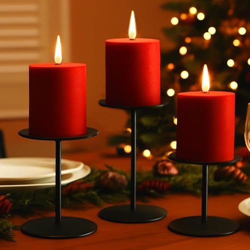 Smtyle Halloween Black Pillar Candle Holders Reversible Set of 3 - Image 6