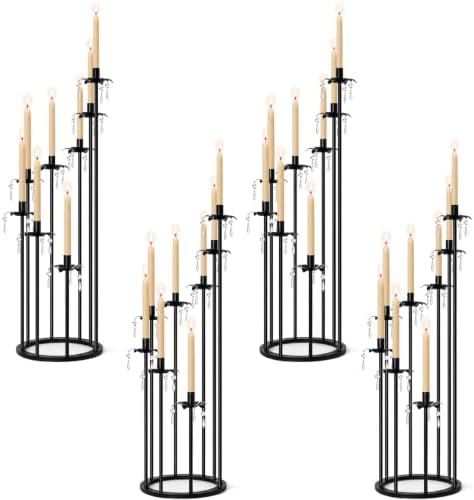 8 Arms Candelabra Candle Holder for Wedding Decorations, 33.8 inches Tall Metal Candlesticks Holder for Table Dinner Party Valentines Day Fireplace Decoration (4, Black Set) by KOLNLALA