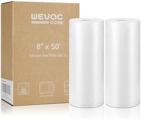 Wevac Vacuum Sealer Bags for Food 8x50 2 Rolls, Fit Food Saver Machines by Wevac