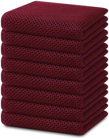 Homaxy 100% Cotton Waffle Weave Kitchen Dish Towels 8-Pack, Burgundy by Homaxy