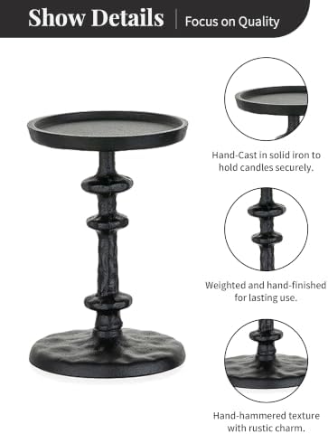 NUPTIO Black Candle Holders for Pillars: Cast Iron Candle Stand Set of 3 - Image 6