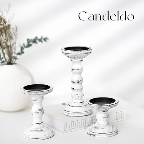 Candeldo Wood Candle Holders for Pillar, White Farmhouse Fireplace Decor - Image 3
