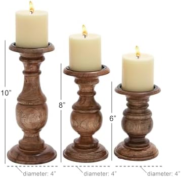 Deco 79 Mango Wood Candle Holders, Set of 3, 10", 8", 6"H, Brown - Image 3