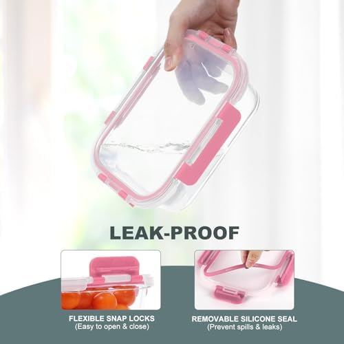 KOMUEE 10 Pack Glass Food Storage Containers with Lids, Pink - Image 2