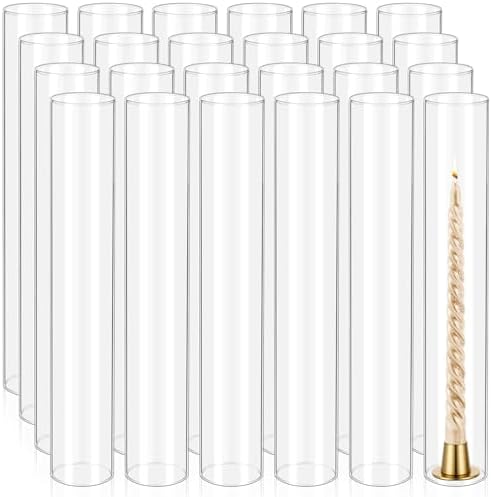 24 Pcs Hurricane Candle Holder Sleeve, H:14" D:2.5" Clear Glass by REWOMC