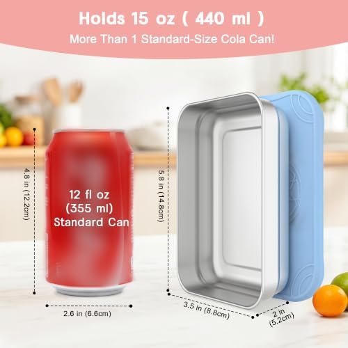 Caperci 3-Pack Large Stainless Steel Snack Containers with Silicone Lids - 15oz Reusable Small Food Storage Deli Containers for Snacks & Meal Prep, Leak-Proof, Easy Open & BPA-Free (440ML) - Image 2