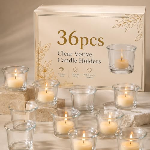 Letine 36-Pack Clear Glass Tealight Candle Holders - Thick Sturdy Votive/Tealight Holders Bulk for Wedding, Party, Home Decor | Perfect Replacement for Wall Sconces, Candelabras & Fireplace Screens by LETINE