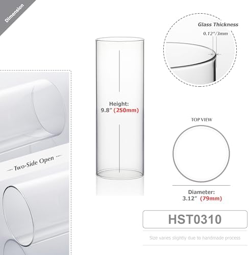 WGVI Hurricane Candle Holder Sleeve, Wide 3", Height 10", Clear Glass Cylinder Candleholder, Chimney Tube, Open Ended Candle Shade, 1 Piece - Image 2