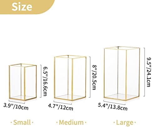 Nuptio Glass Hurricane Candle Holder Set of 18 Gold Pillar Candle Holders Large Rectangular Candleholder Table Centerpieces Decoration for Wedding Party Holiday Home Ornaments 9.5 & 8.1 & 6.5 inch - Image 5
