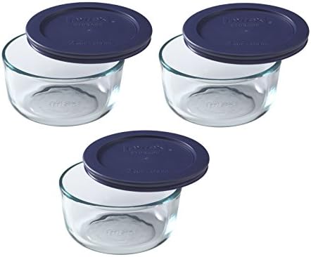 Pyrex 7200 2-Cup Glass Bowl & 7200-PC Dark Blue Lid (3-Pack) - Made in USA - Image 2