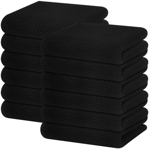 Homaxy 100% Cotton Waffle Weave Kitchen Dish Towels 12-Pack, Black by Homaxy