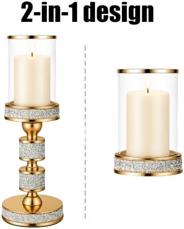 Hurricane Candle Holder, 13.5" Tall Metal Candle Stand, Glass Pillar Holder - Image 5