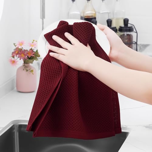 Homaxy 100% Cotton Waffle Weave Kitchen Dish Towels 24-Pack, Burgundy - Image 4