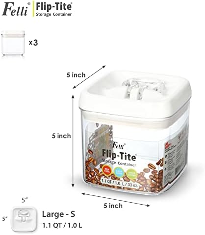 Felli Flip Tite Food Storage Container 5" LARGE Size Airtight Lid Lock Top, Stackable Kitchen Canister for Space Saving, Pantry Fridge Cupboard Organizer, Spice Seasoning Pet Treats Snack (1.1 qt) - Image 2