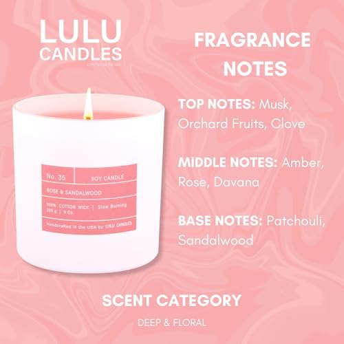 Lulu Candles | Rose & Sandalwood | Smells Floral & Woody | Luxury Scented Soy Jar Candle | Hand Poured in The USA | Highly Scented & Long Lasting (9 Oz. Limited Edition) - Image 4
