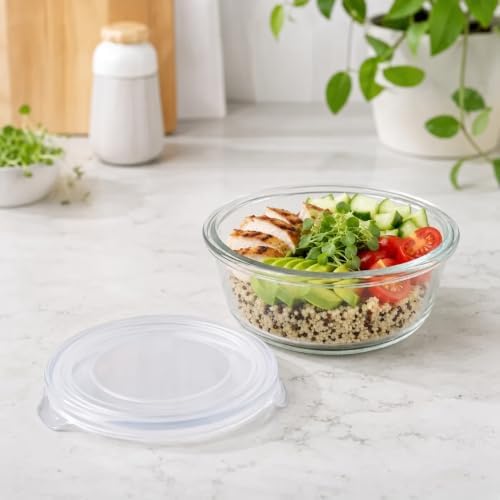 Glass Food Storage Containers with Lids — 4 Piece — 2 Containers + 2 Lids, 13.55 oz Each Glass, BPA-Free Leakproof Stackable Lids, Microwave, Oven & Dishwasher Safe — Ideal for Meal Prep, - Clear Lid - Image 6