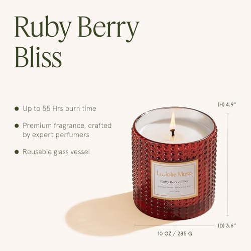LA JOLIE MUSE Ruby Berry Bliss Scented Candles for Home, Natural Soy 55 Hrs - Image 6
