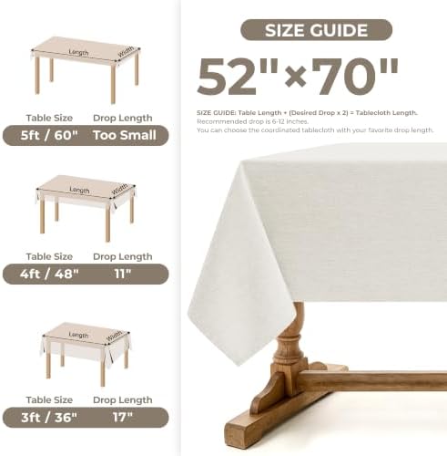 Decorelia Table Cloth for Rectangle Dining Table, Faux Linen Waterproof Texture Farmhouse Washable Rectangular Tablecloth Cover for Birthday, Party, Picnics, Wedding Decor(Ivory, 52 x70 Inch) - Image 5