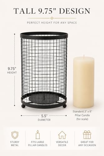 Hosley Large Candle Holder - Black Pillar Candle Cover/Sleeve, 9.75" High, Metal Rustic Farmhouse Decor, Candle Shade for Spa Aromatherapy, Weddings, Home Office, Candle Garden - Image 5
