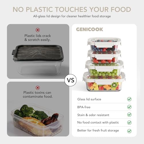 GENICOOK 4 Set Glass Produce Storage Containers for Fridge with Glass Lids - Image 2