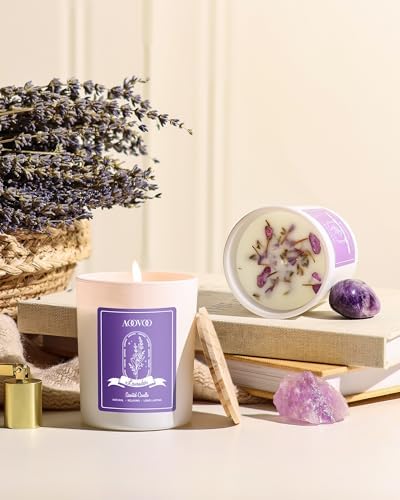 AOOVOO Lavender Scented Candle Set 2 Pack - Aromatherapy Candle with Crystals Inside, 14oz Soy Candles for Home Scented, Birthday Gifts Mothers Day Candle for Women Mom - Image 6