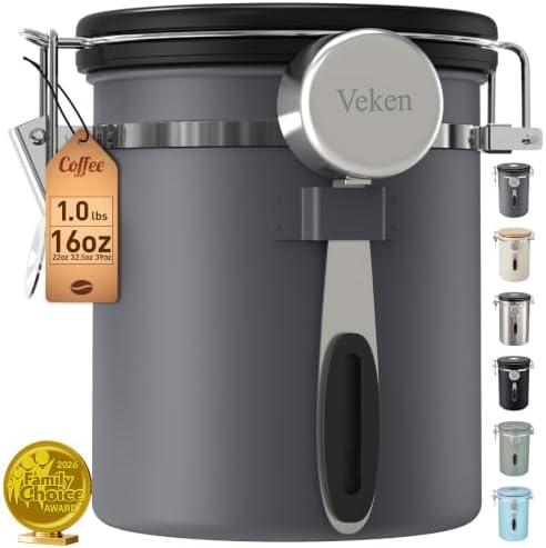 Veken Coffee Canister, Airtight Stainless Steel Food Storage Container,16OZ by Veken