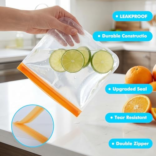 20 Pack Reusable Freezer Bags, Leakproof Reusable Silicone Food Storage Bags BPA Free Contaizers, Snack Sandwich Gallon Bags for Meal Prep, Marinate Meat, Salad Fruit, Veggies, Lunch, Kitchen Blue - Image 4