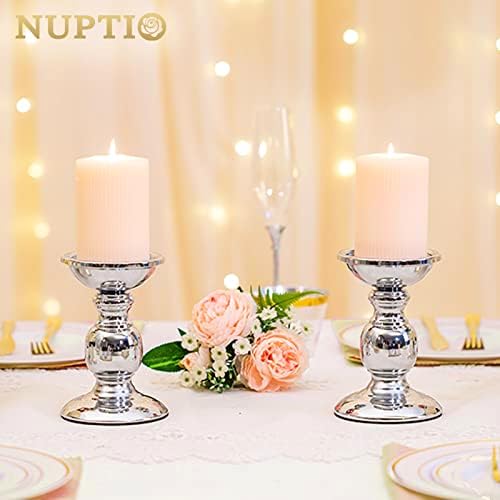 NUPTIO Silver Pillar Candle Holders: Metal Candle Stand for 3" Candles - Image 5