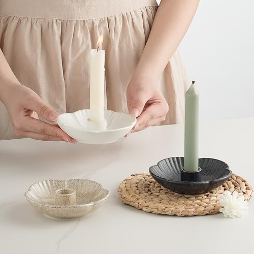 Ceramic Taper Candle Holder, 4.72 in Polished Round Base Tray - Image 6