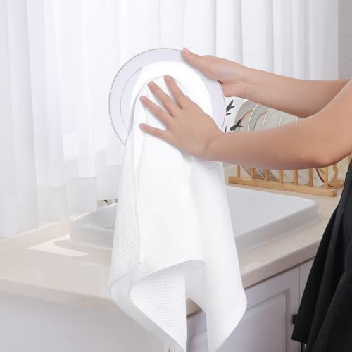 Homaxy 100% Cotton Waffle Weave Kitchen Dish Towels 8-Pack, White - Image 4